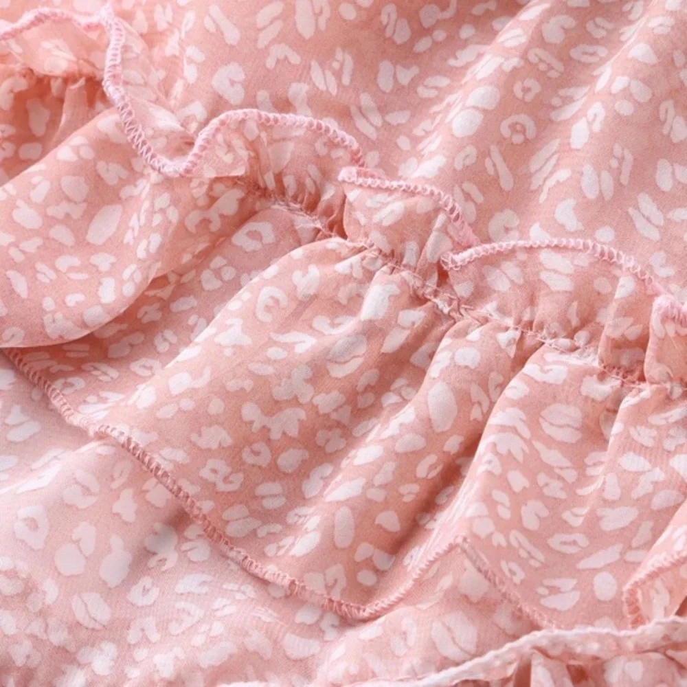 Pink Chiffon Ruffle Open Back Mini Dress - Picture 7 of 7